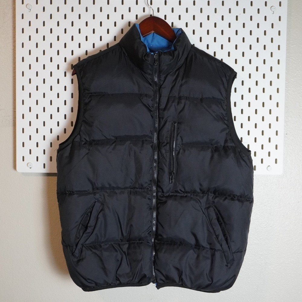 Old Navy Puffer Vest Black Blue Reversible Zip Pockets Size 16 Womens ‎ Down